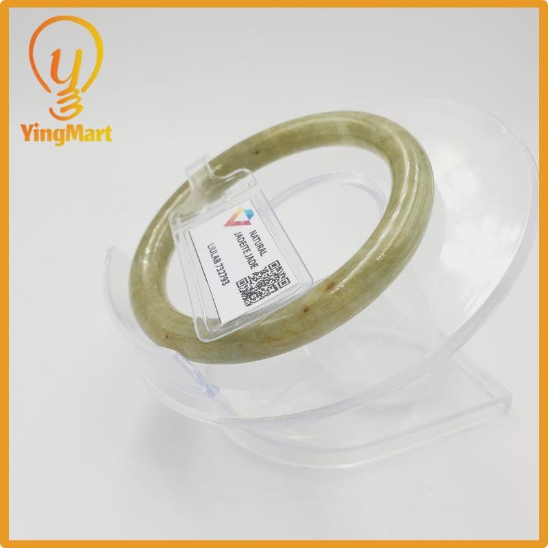 Yingmart 46mm LIULAB Certified Brownish Green Natural Jadeite Jade Thick Bangle Bracelets, Real Gemstone Bracelet