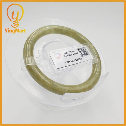 Yingmart 46mm LIULAB Certified Brownish Green Natural Jadeite Jade Thick Bangle Bracelets, Real Gemstone Bracelet