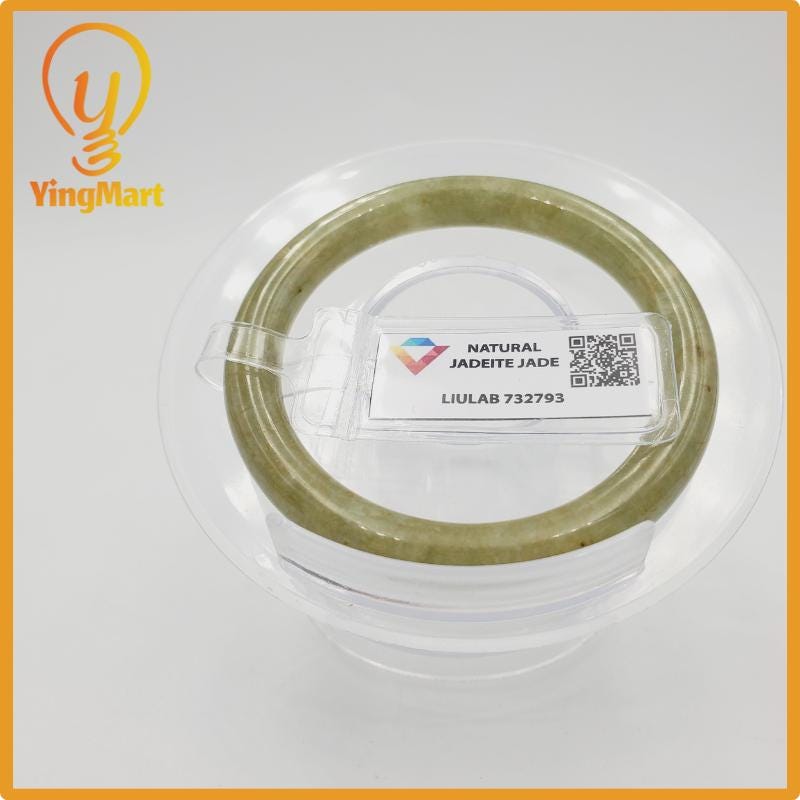 Yingmart 46mm LIULAB Certified Brownish Green Natural Jadeite Jade Thick Bangle Bracelets, Real Gemstone Bracelet