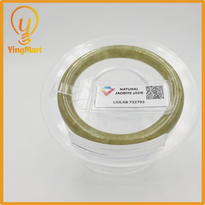 Yingmart 46mm LIULAB Certified Brownish Green Natural Jadeite Jade Thick Bangle Bracelets, Real Gemstone Bracelet