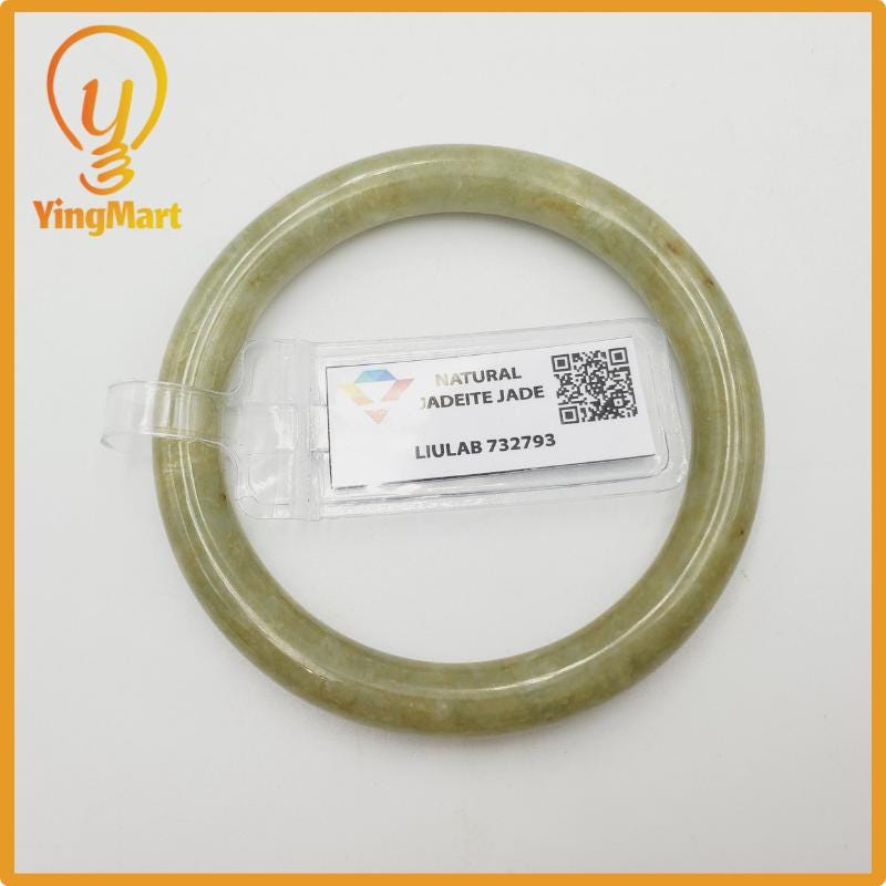 Yingmart 46mm LIULAB Certified Brownish Green Natural Jadeite Jade Thick Bangle Bracelets, Real Gemstone Bracelet