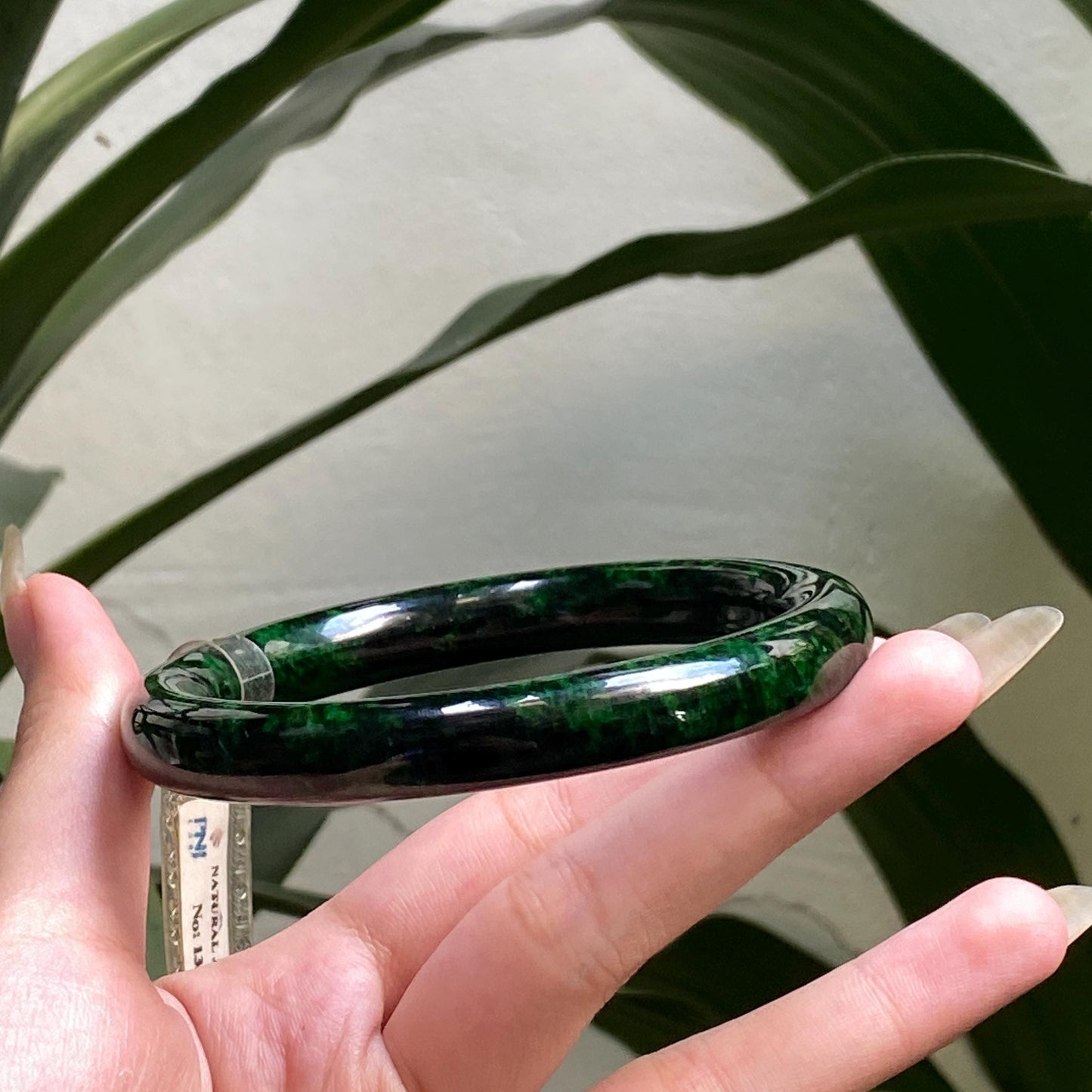 Yingmart 66 mm PNJ133420 Certified Natural Color Dark Green, Black Natural Jadeite Jade Bangle Bracelet, Real Gemstone, Gift for Her Mom