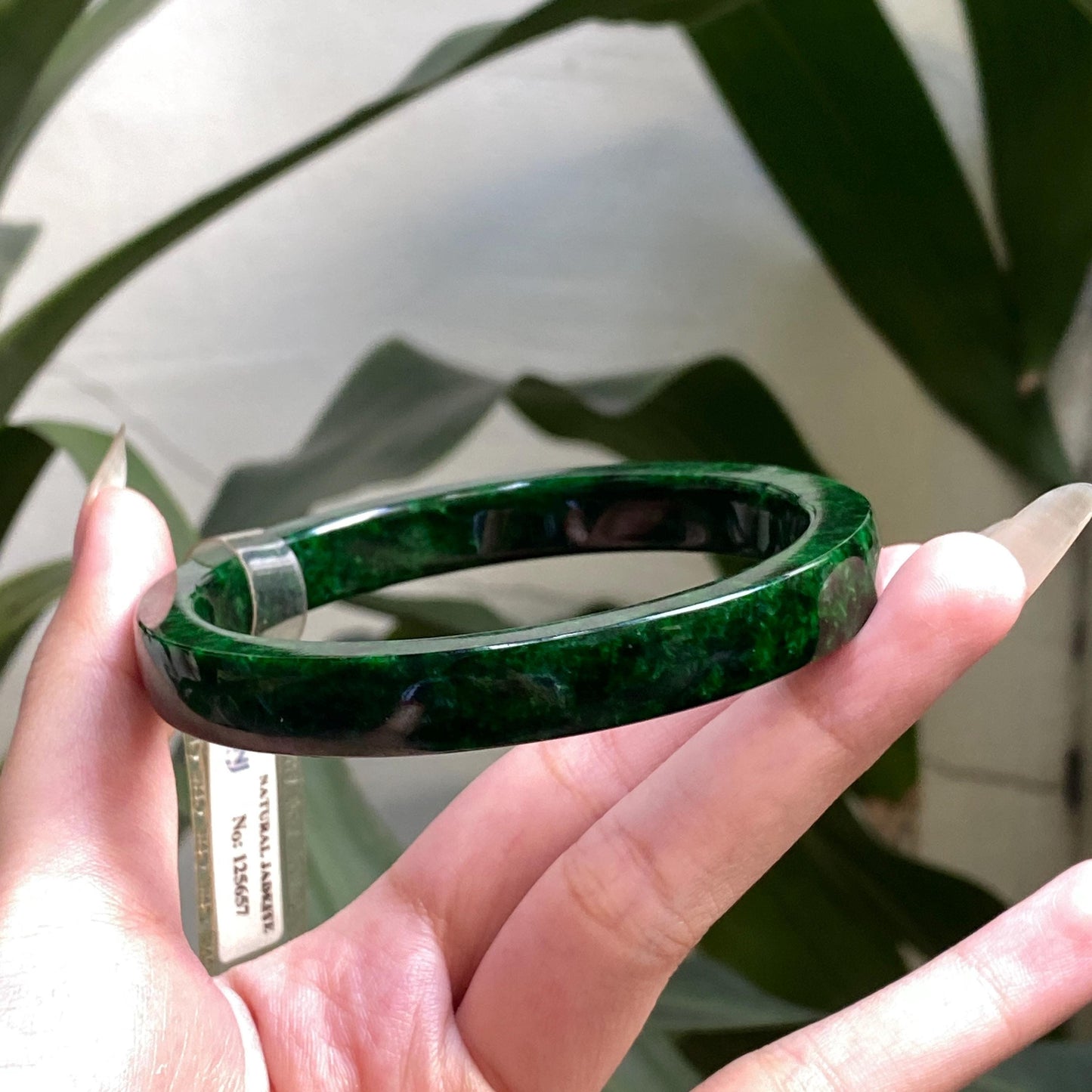 Yingmart 66 mm PNJ125657 Certified Natural Color Dark Green, Black Natural Jadeite Jade Bangle Bracelet, Real Gemstone, Gift for Her Mom