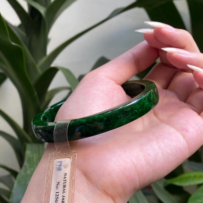 Yingmart 66 mm PNJ125657 Certified Natural Color Dark Green, Black Natural Jadeite Jade Bangle Bracelet, Real Gemstone, Gift for Her Mom