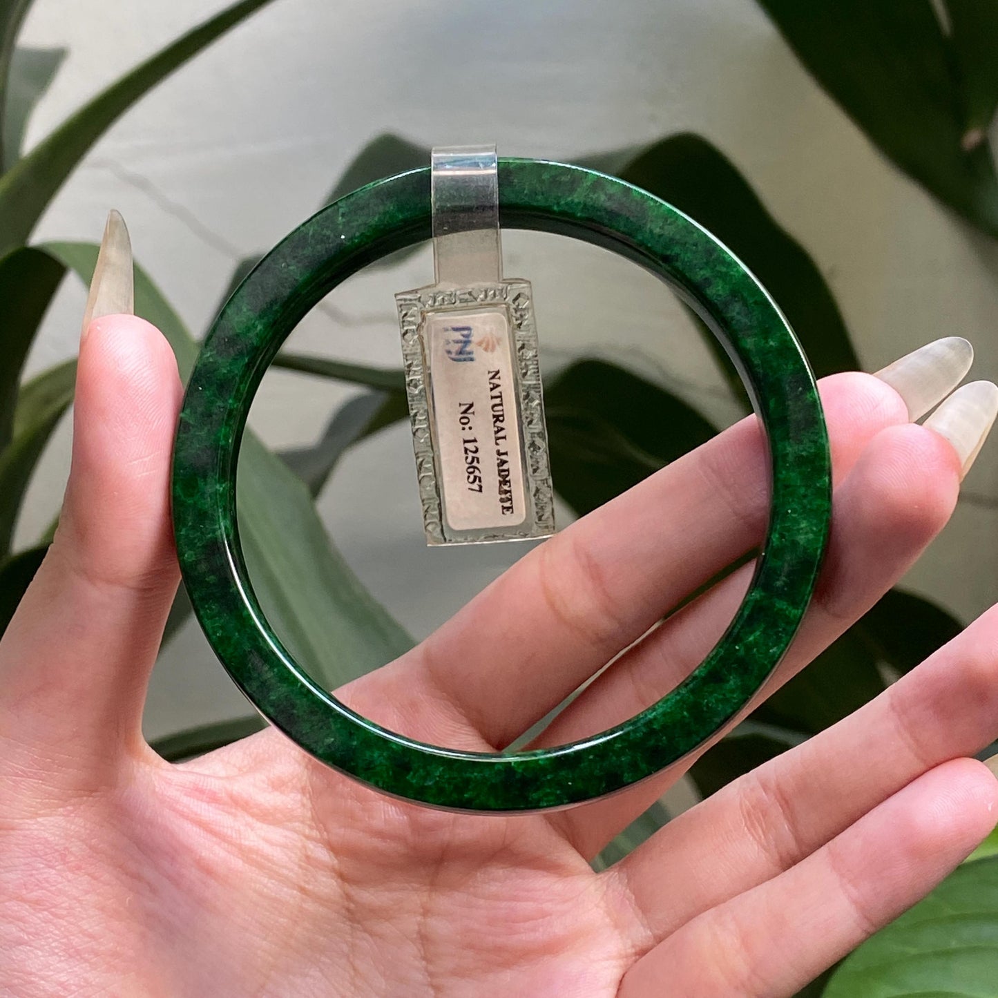 Yingmart 66 mm PNJ125657 Certified Natural Color Dark Green, Black Natural Jadeite Jade Bangle Bracelet, Real Gemstone, Gift for Her Mom