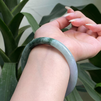 Yingmart 61mm PNJ317600 Certified Natural Color Green White To Dark Greyish Green Natural Jadeite Jade Bangle Bracelet, Real Gemstone
