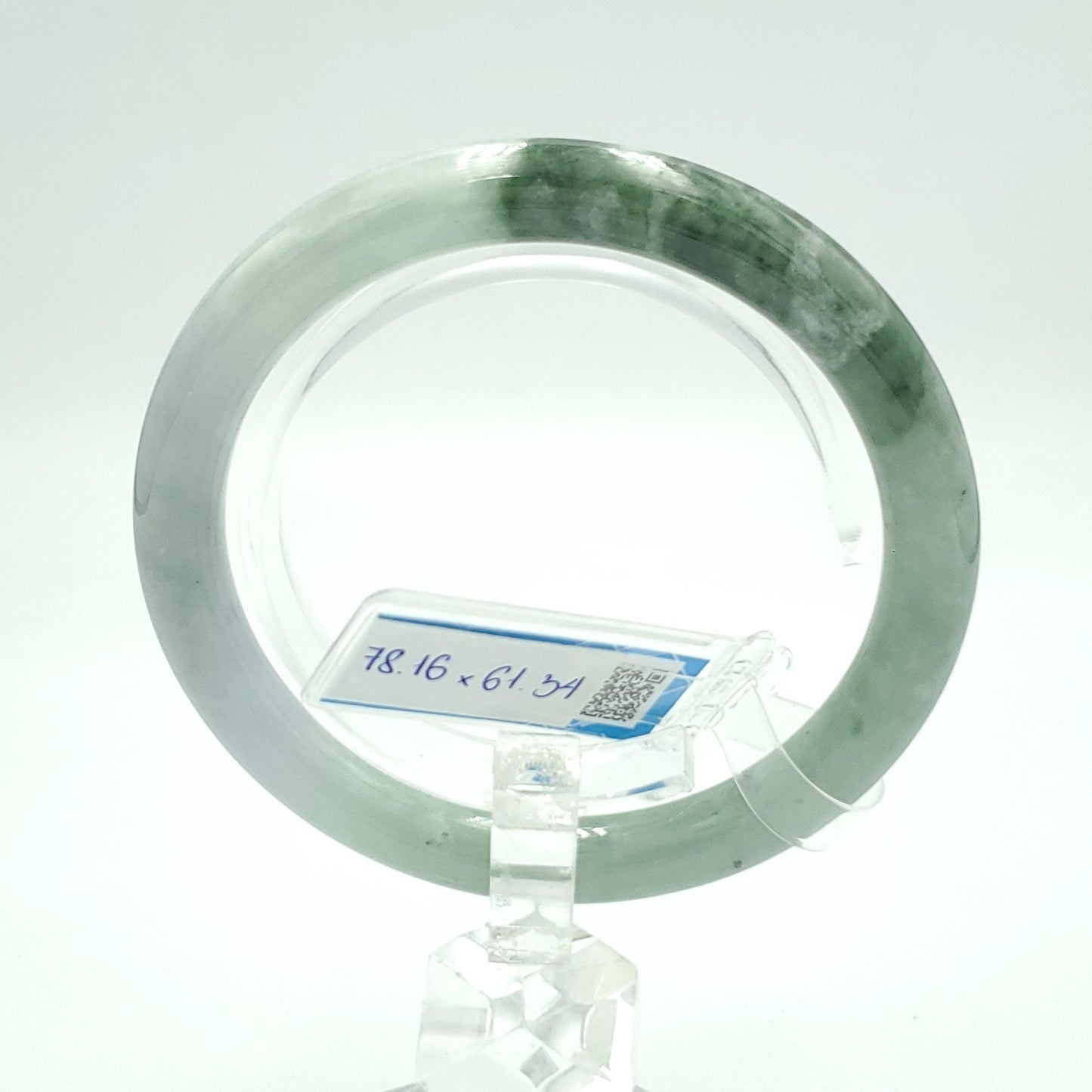 Yingmart 61mm PNJ317600 Certified Natural Color Green White To Dark Greyish Green Natural Jadeite Jade Bangle Bracelet, Real Gemstone