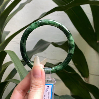 Yingmart 58 mm PNJ317601 Certified Natural Color Grey White Natural Jadeite Jade Bangle Bracelet, Real Gemstone, Gift for Her Mom Grandma