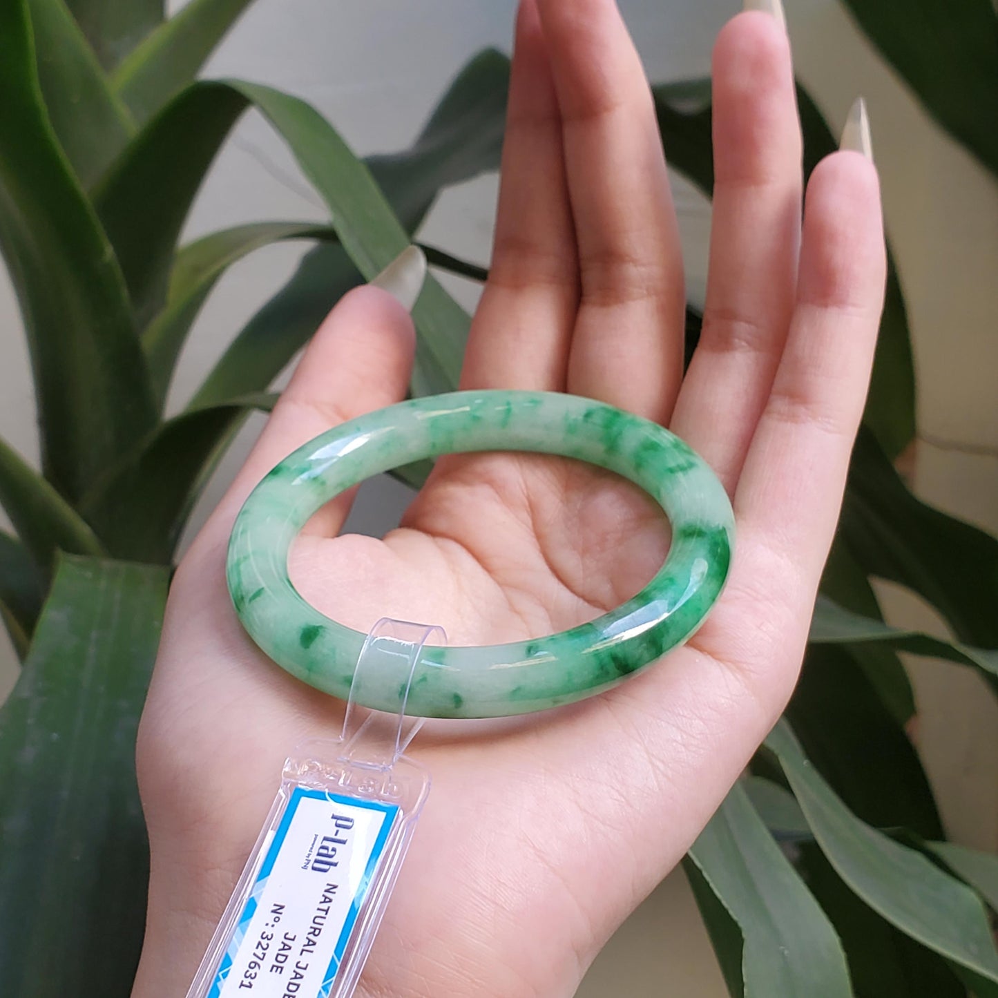 Yingmart 54mm PNJ327631 Certified Natural Color Grey White Natural Jadeite Jade Bangle Bracelet, Real Gemstone, Gift for Her Mom Grandma