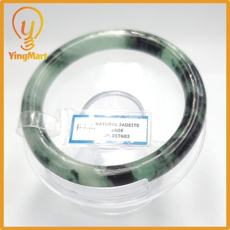 Yingmart 61mm PNJ317603 Certified Natural Color Grey White Natural Jadeite Jade Bangle Bracelet, Real Gemstone, Gift for Her Mom Grandma
