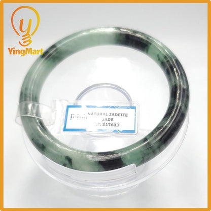 Yingmart 61mm PNJ317603 Certified Natural Color Grey White Natural Jadeite Jade Bangle Bracelet, Real Gemstone, Gift for Her Mom Grandma
