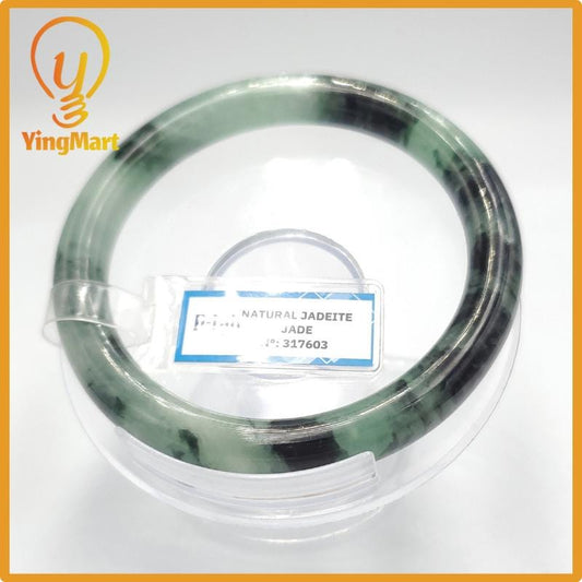 Yingmart 61mm PNJ317603 Certified Natural Color Grey White Natural Jadeite Jade Bangle Bracelet, Real Gemstone, Gift for Her Mom Grandma