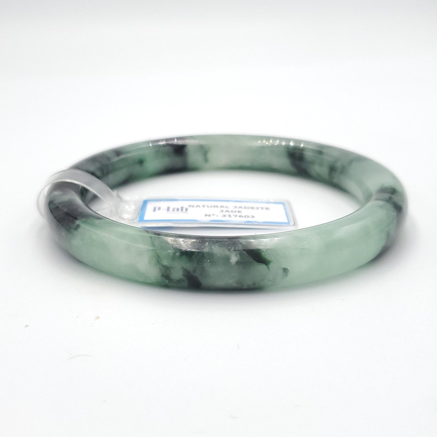 Yingmart 61mm PNJ317603 Certified Natural Color Grey White Natural Jadeite Jade Bangle Bracelet, Real Gemstone, Gift for Her Mom Grandma