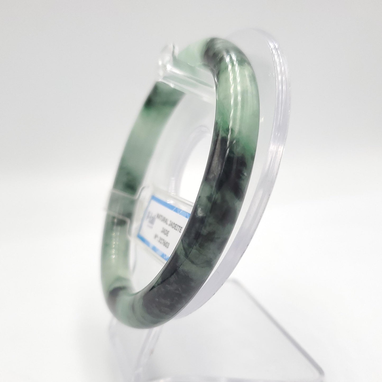 Yingmart 61mm PNJ317603 Certified Natural Color Grey White Natural Jadeite Jade Bangle Bracelet, Real Gemstone, Gift for Her Mom Grandma