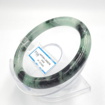 Yingmart 61mm PNJ317603 Certified Natural Color Grey White Natural Jadeite Jade Bangle Bracelet, Real Gemstone, Gift for Her Mom Grandma