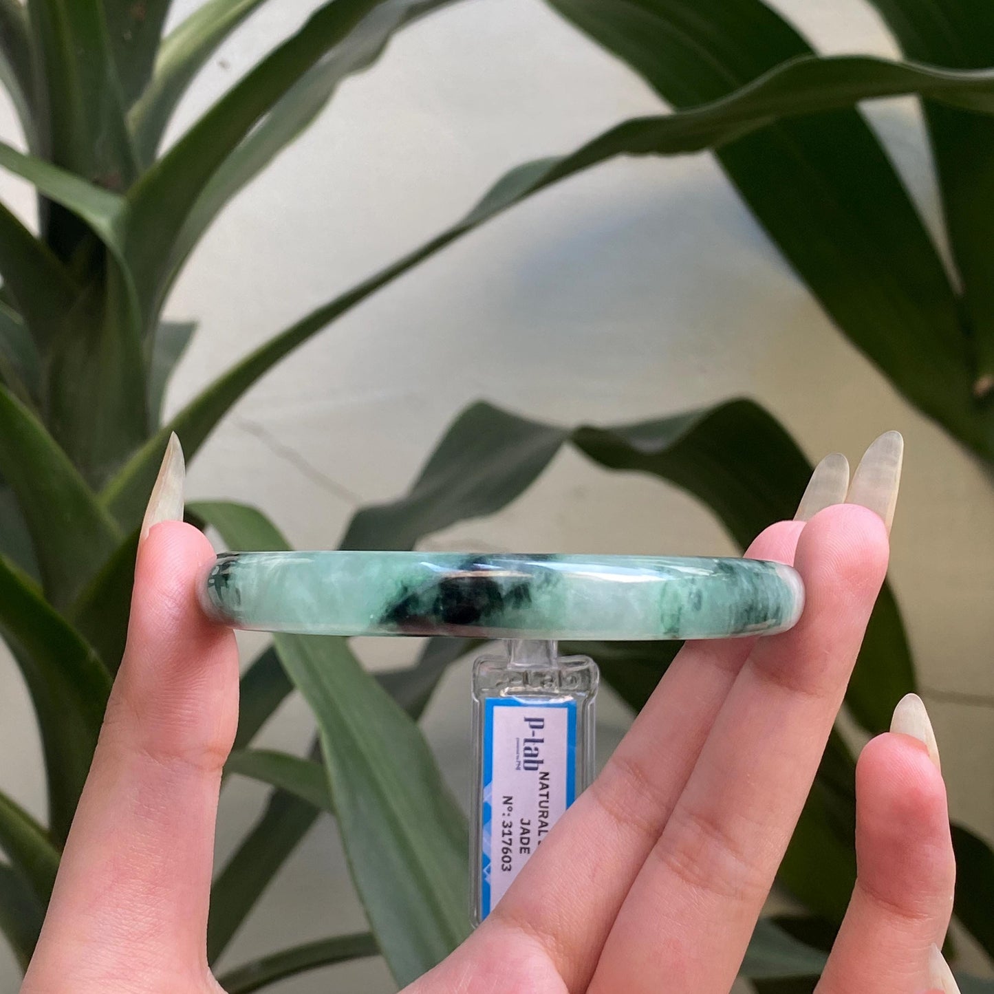 Yingmart 61mm PNJ317603 Certified Natural Color Grey White Natural Jadeite Jade Bangle Bracelet, Real Gemstone, Gift for Her Mom Grandma