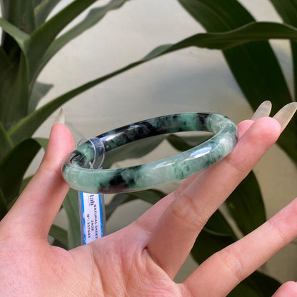 Yingmart 61mm PNJ317603 Certified Natural Color Grey White Natural Jadeite Jade Bangle Bracelet, Real Gemstone, Gift for Her Mom Grandma