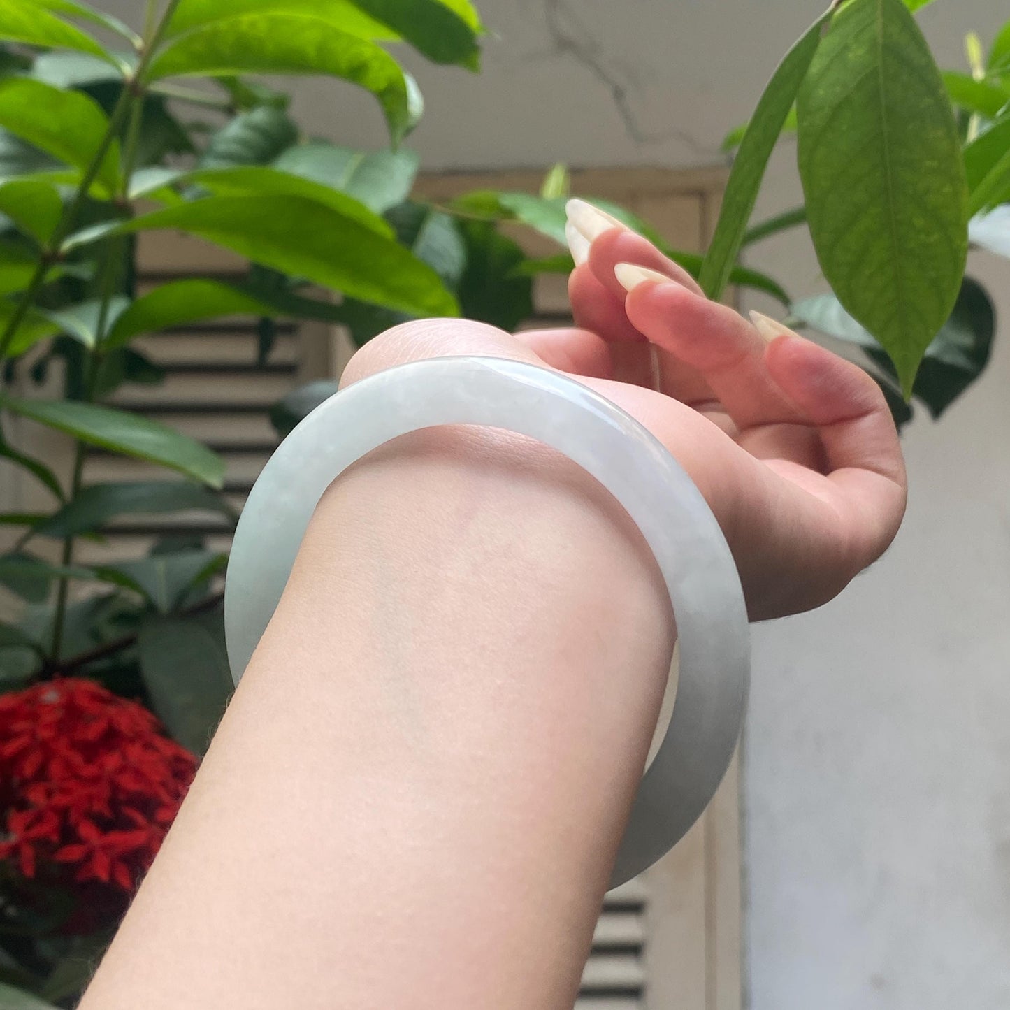 Yingmart 59mm PNJ317604 Certified Natural Color Grey White Natural Jadeite Jade Bangle Bracelet, Real Gemstone, Gift for Her Mom Grandma