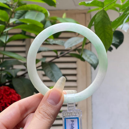 Yingmart 61mm PNJ317605 Certified Natural Color Grey White Natural Jadeite Jade Bangle Bracelet, Real Gemstone, Gift for Her Mom Grandma