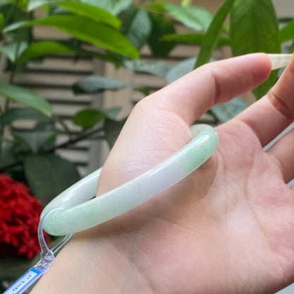 Yingmart 61mm PNJ317605 Certified Natural Color Grey White Natural Jadeite Jade Bangle Bracelet, Real Gemstone, Gift for Her Mom Grandma