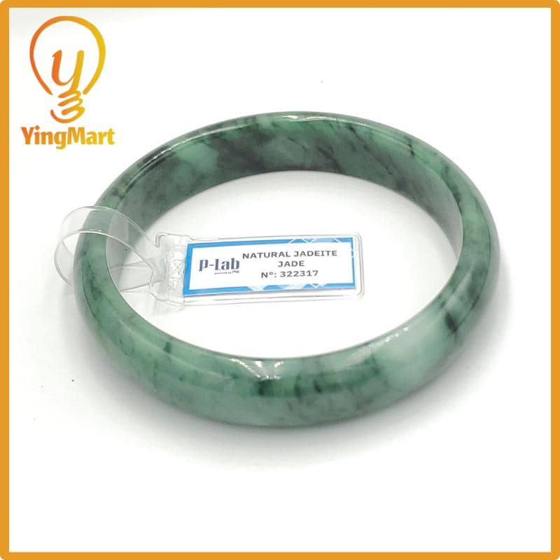 Yingmart 65mm PNJ322317 Certified Natural Color Grey White Natural Jadeite Jade Bangle Bracelet, Real Gemstone, Gift for Her Mom Grandma