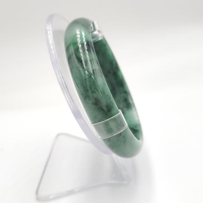 Yingmart 65mm PNJ322317 Certified Natural Color Grey White Natural Jadeite Jade Bangle Bracelet, Real Gemstone, Gift for Her Mom Grandma