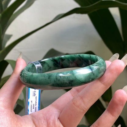 Yingmart 65mm PNJ322317 Certified Natural Color Grey White Natural Jadeite Jade Bangle Bracelet, Real Gemstone, Gift for Her Mom Grandma