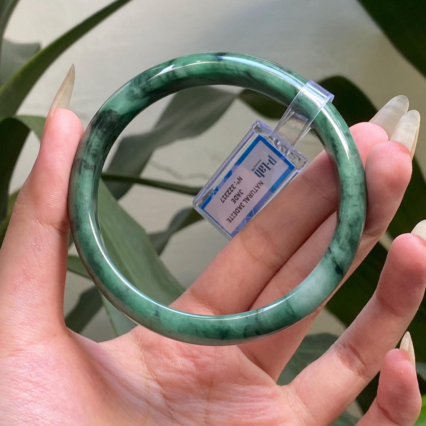 Yingmart 65mm PNJ322317 Certified Natural Color Grey White Natural Jadeite Jade Bangle Bracelet, Real Gemstone, Gift for Her Mom Grandma