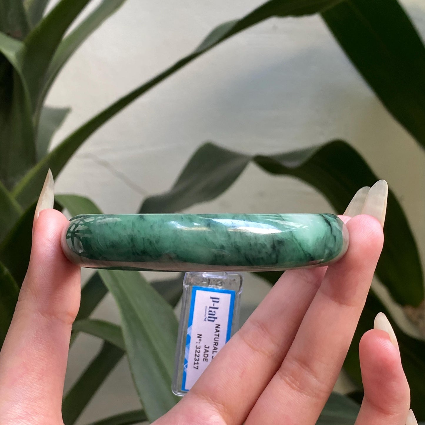 Yingmart 65mm PNJ322317 Certified Natural Color Grey White Natural Jadeite Jade Bangle Bracelet, Real Gemstone, Gift for Her Mom Grandma