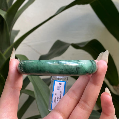 Yingmart 65mm PNJ322317 Certified Natural Color Grey White Natural Jadeite Jade Bangle Bracelet, Real Gemstone, Gift for Her Mom Grandma