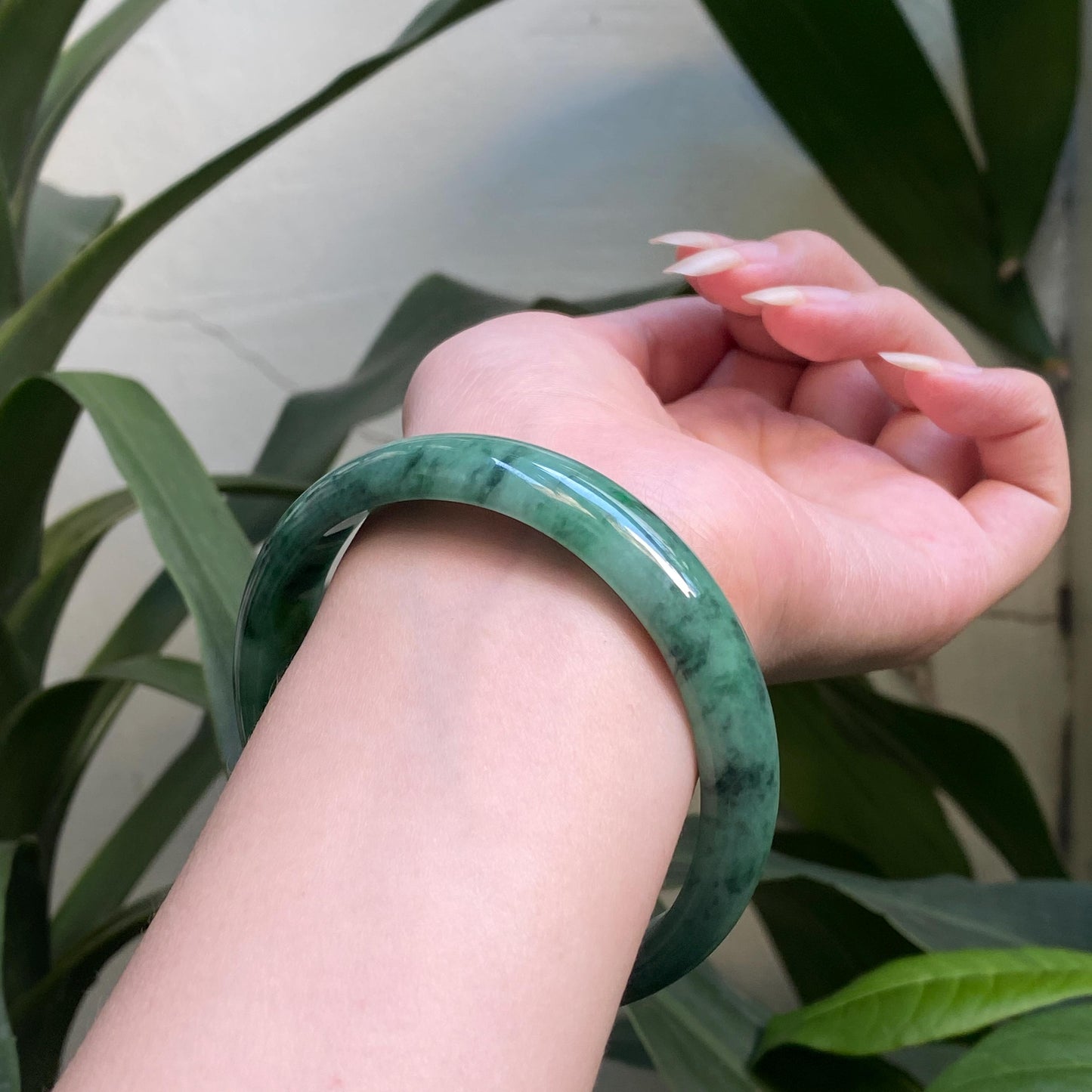 Yingmart 65mm PNJ322320 Certified Natural Color Green White To Green Natural Jadeite Jade Bangle Bracelet, Real Gemstone, Gift for Her Mom