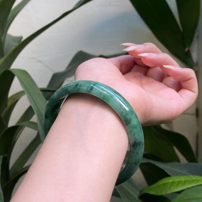 Yingmart 65mm PNJ322320 Certified Natural Color Green White To Green Natural Jadeite Jade Bangle Bracelet, Real Gemstone, Gift for Her Mom