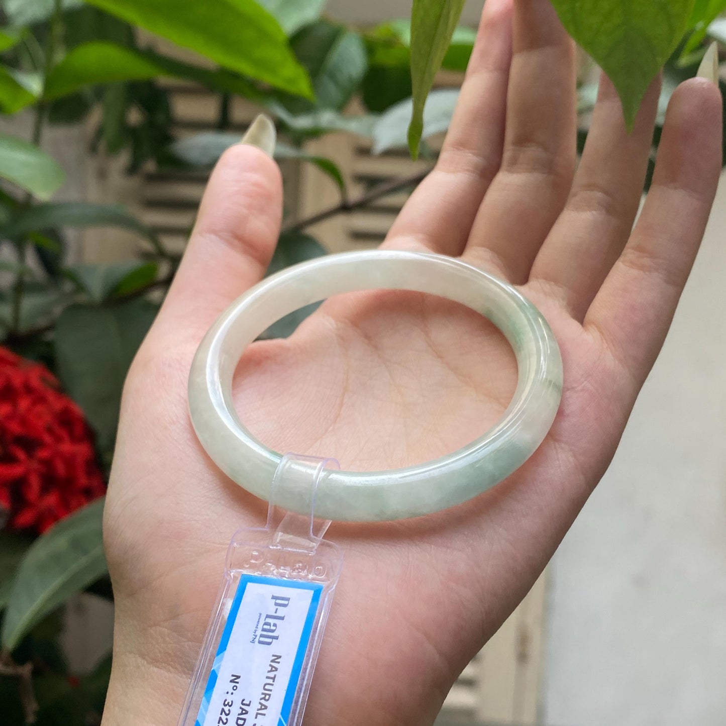 Yingmart 52mm PNJ322330 Certified Natural Color Green White To Light Green Natural Jadeite Jade Bangle Bracelet, Real Gemstone, Gift for Her