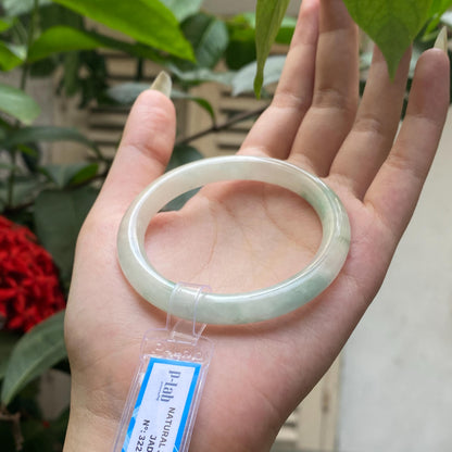 Yingmart 52mm PNJ322330 Certified Natural Color Green White To Light Green Natural Jadeite Jade Bangle Bracelet, Real Gemstone, Gift for Her