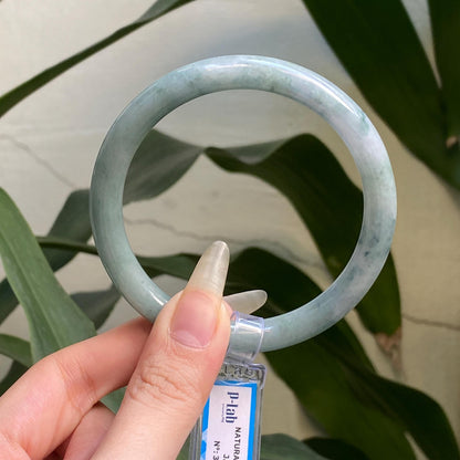 Yingmart 61mm PNJ322331 Certified Natural Color Light Greyish Green Natural Jadeite Jade Bangle Bracelet, Real Gemstone, Gift for Her