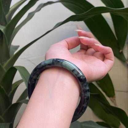 Yingmart 60mm PNJ322333 Certified Natural Color Green White To Greyish Green Natural Jadeite Jade Bangle Bracelet, Real Gemstone