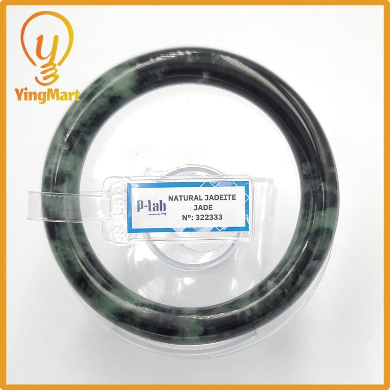 Yingmart 60mm PNJ322333 Certified Natural Color Green White To Greyish Green Natural Jadeite Jade Bangle Bracelet, Real Gemstone