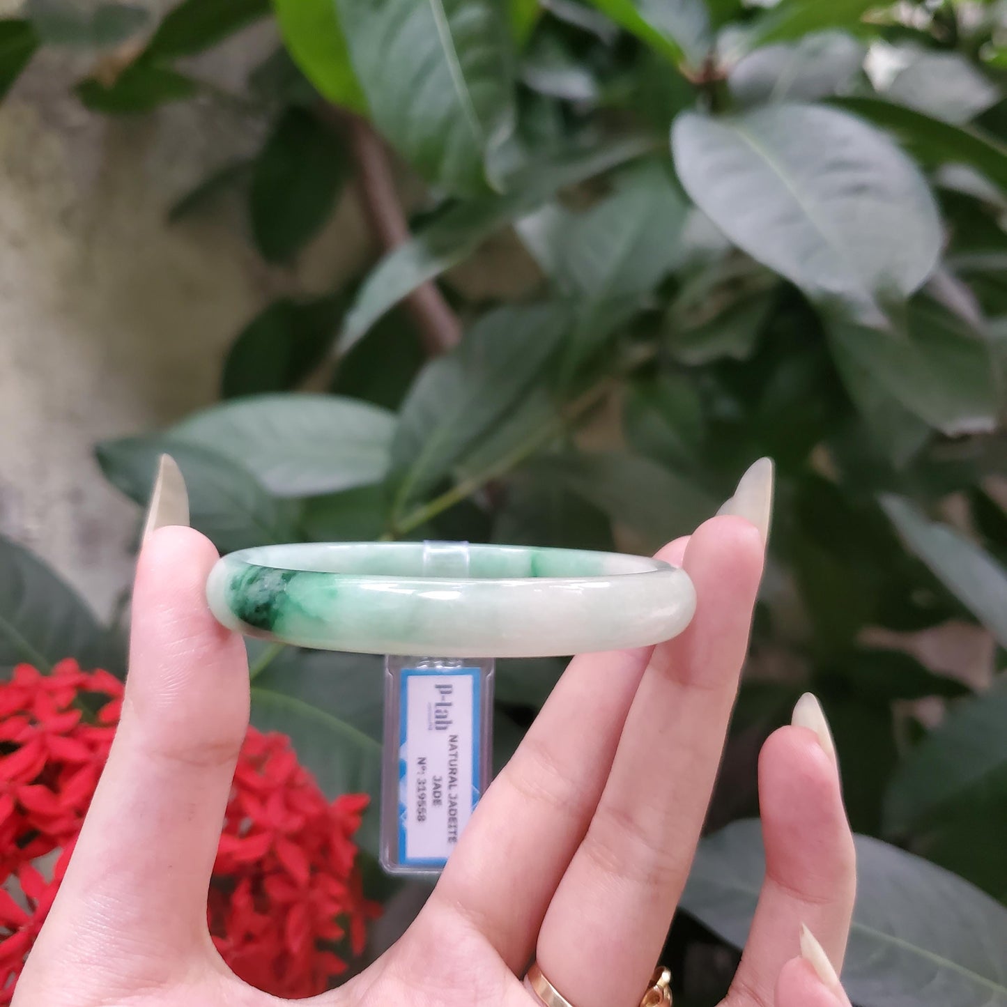 Yingmart 58mm PNJ319558 Certified Natural Green White To Green Bracelet, Real Gemstone Bracelet, Vintage Jewelry, Gift for her