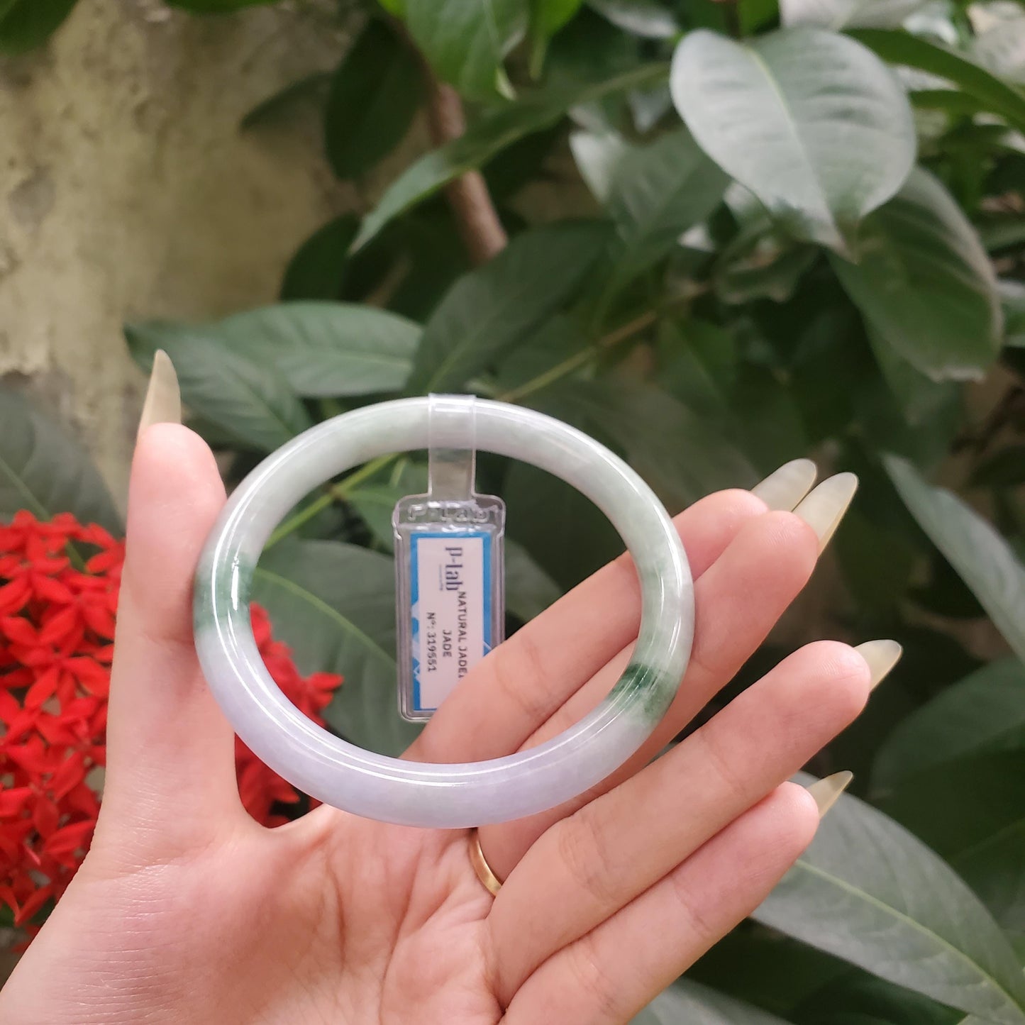 Yingmart 58mm PNJ319551 Certified Natural Green White To Greyish Green Bracelet, Real Gemstone Bracelet, Vintage Jewelry, Gift for her