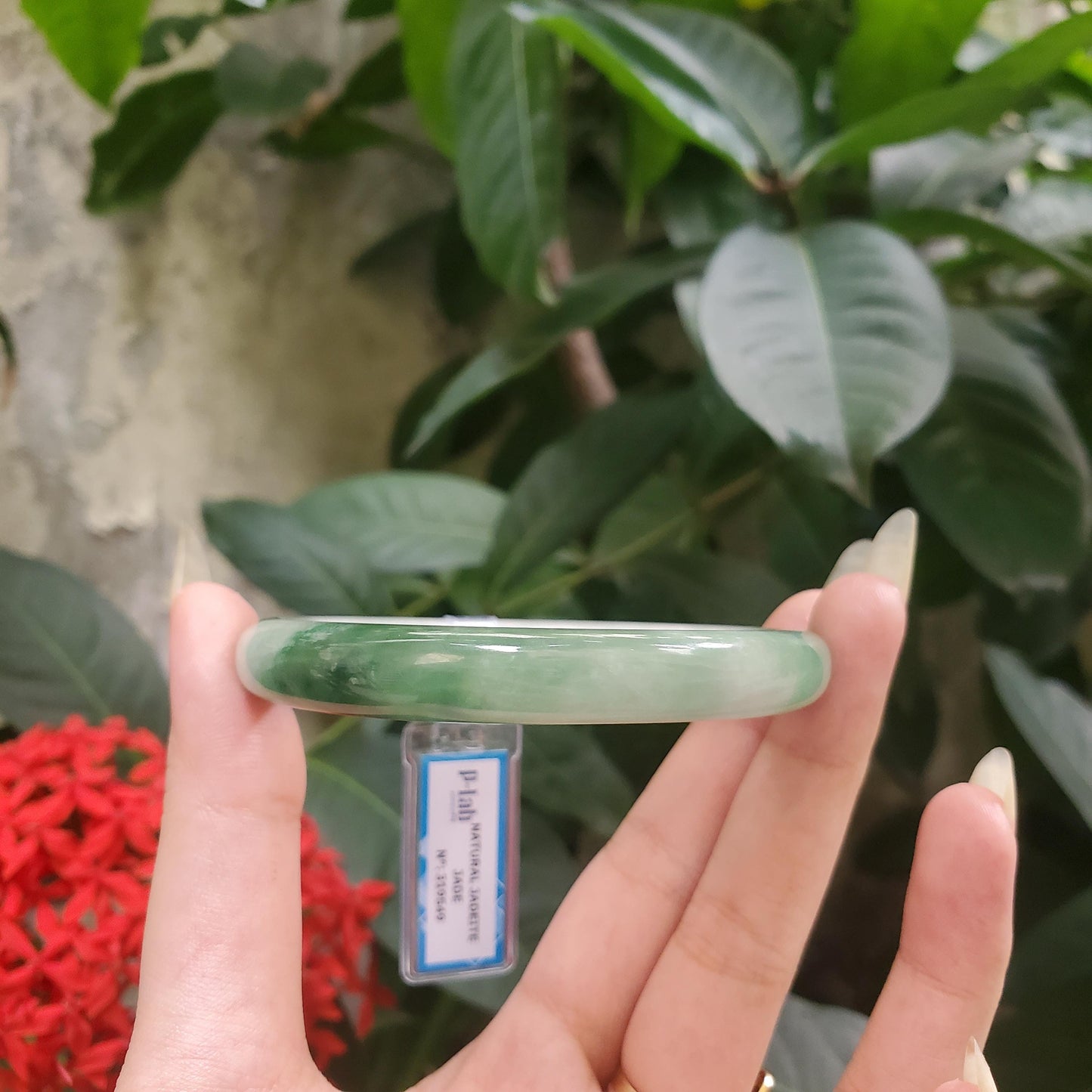 Yingmart 58mm PNJ319549 Certified Natural Color Green White To Dark Green Natural Jadeite Jade Bangle Bracelet, Real Gemstone, Gift for Mom