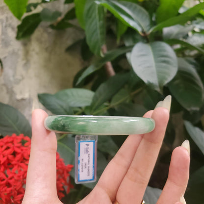 Yingmart 58mm PNJ319549 Certified Natural Color Green White To Dark Green Natural Jadeite Jade Bangle Bracelet, Real Gemstone, Gift for Mom