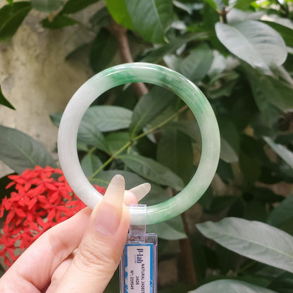 Yingmart 58mm PNJ319549 Certified Natural Color Green White To Dark Green Natural Jadeite Jade Bangle Bracelet, Real Gemstone, Gift for Mom