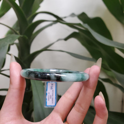 Yingmart 61mm PNJ319554 Certified Natural Color Grey White Natural Jadeite Jade Bangle Bracelet, Real Gemstone, Gift for Her Mom Grandma