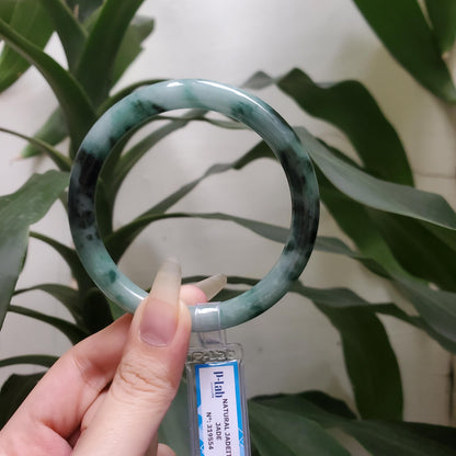 Yingmart 61mm PNJ319554 Certified Natural Color Grey White Natural Jadeite Jade Bangle Bracelet, Real Gemstone, Gift for Her Mom Grandma