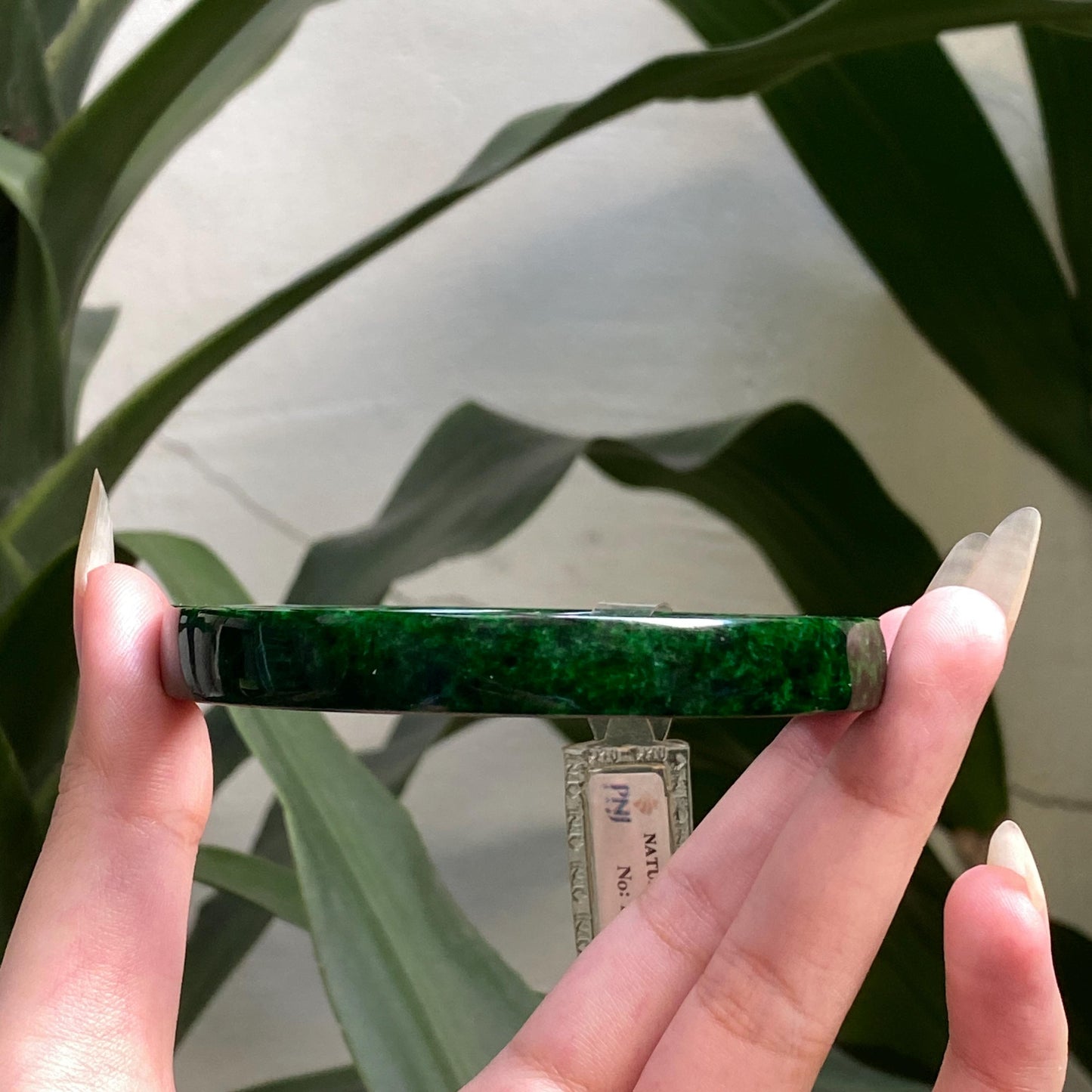 Yingmart 66 mm PNJ125657 Certified Natural Color Dark Green, Black Natural Jadeite Jade Bangle Bracelet, Real Gemstone, Gift for Her Mom