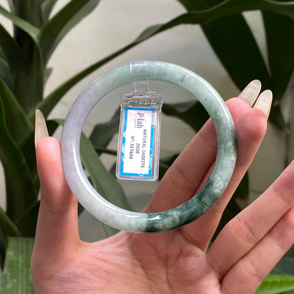 Yingmart 61mm PNJ317600 Certified Natural Color Green White To Dark Greyish Green Natural Jadeite Jade Bangle Bracelet, Real Gemstone