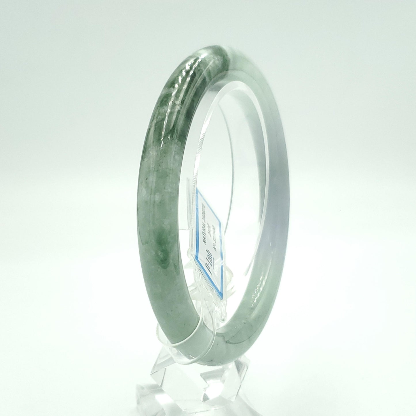 Yingmart 61mm PNJ317600 Certified Natural Color Green White To Dark Greyish Green Natural Jadeite Jade Bangle Bracelet, Real Gemstone