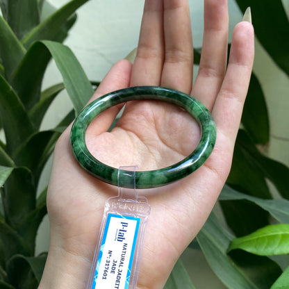 Yingmart 58 mm PNJ317601 Certified Natural Color Grey White Natural Jadeite Jade Bangle Bracelet, Real Gemstone, Gift for Her Mom Grandma