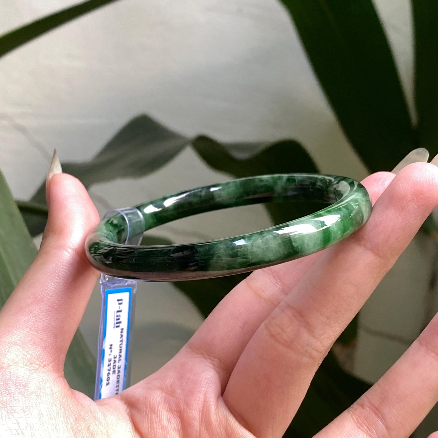 Yingmart 58 mm PNJ317601 Certified Natural Color Grey White Natural Jadeite Jade Bangle Bracelet, Real Gemstone, Gift for Her Mom Grandma