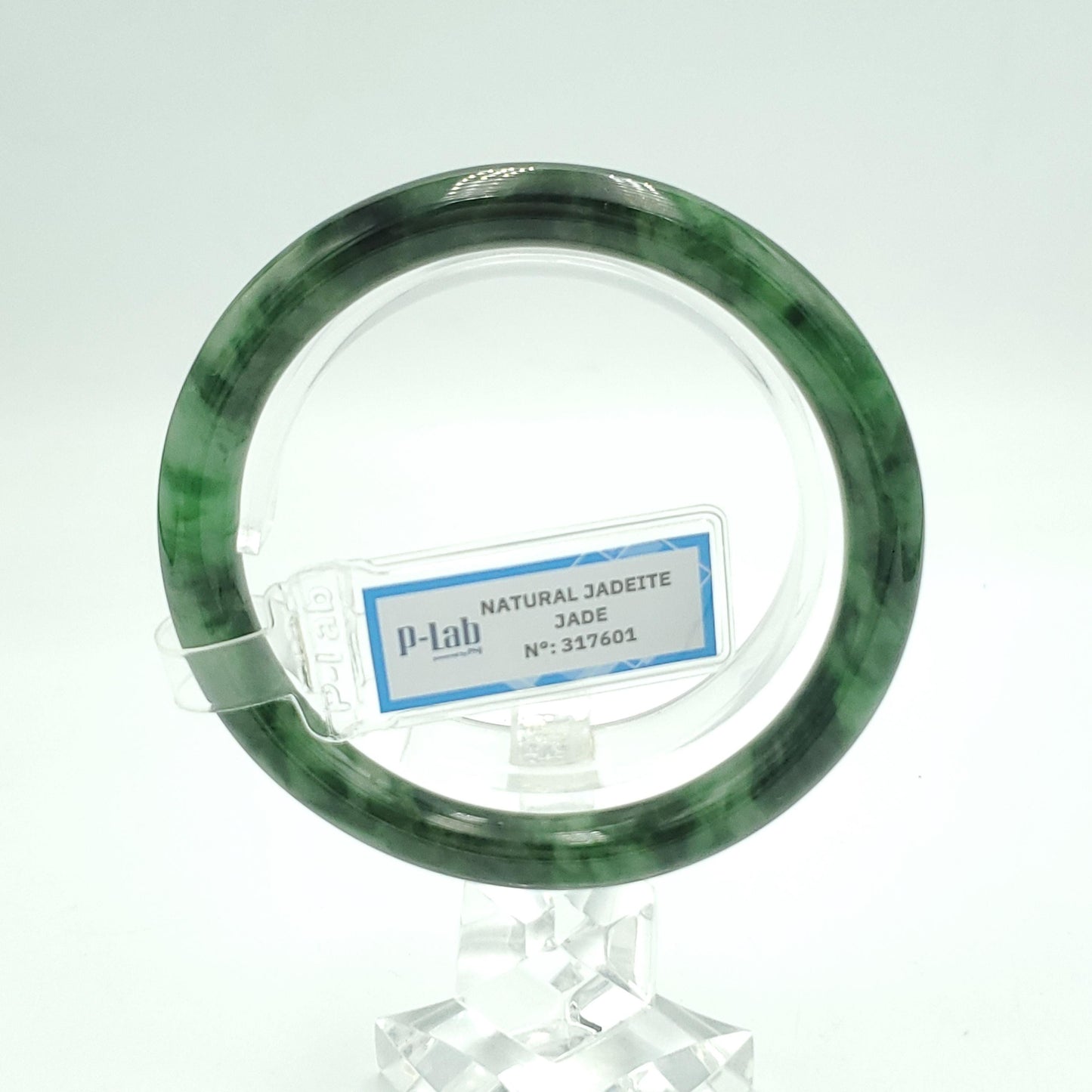 Yingmart 58 mm PNJ317601 Certified Natural Color Grey White Natural Jadeite Jade Bangle Bracelet, Real Gemstone, Gift for Her Mom Grandma